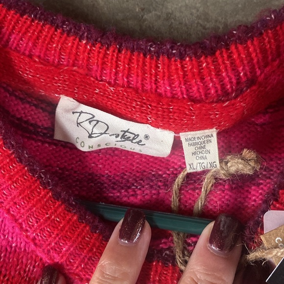 NWT RD Style red pink crew neck sweater NWT striped cozy colorful - Picture 5 of 7